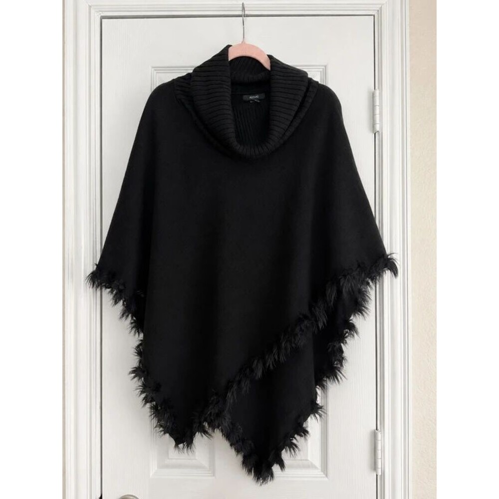 Alfani Black Cowl-Neck Faux-Fur Trimmed Poncho